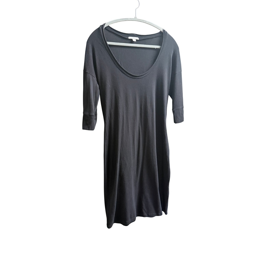 James Perse Black Scoop Neck Jersey Dress Size 3 Minimalist Casual LBD 3/4 Slv